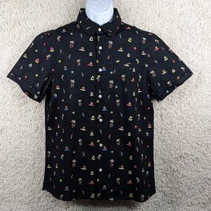 D/STRUCT* Men's Short Sleeve Button Down Curved‎ Hem Chest Pocket~ Size Medium
